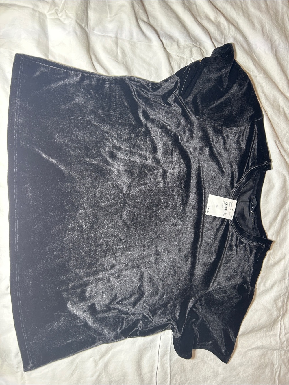 Good American Black Velvet Short Sleeve Top